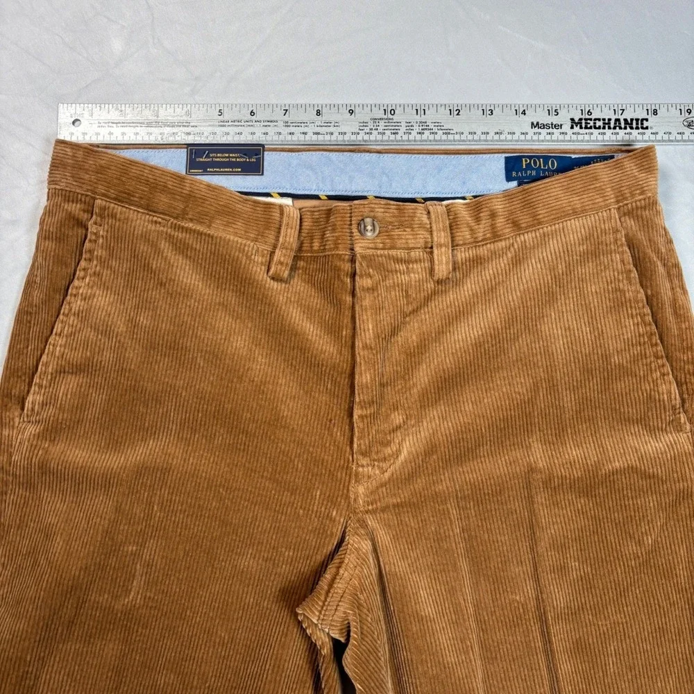 Polo Ralph Lauren Corduroy Pants Mens 34x32 Brown Stretch Straight Fit Trousers